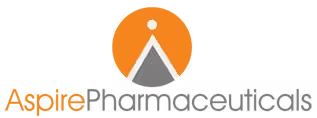 A logo for aspire pharmaceuticals is shown on a black background