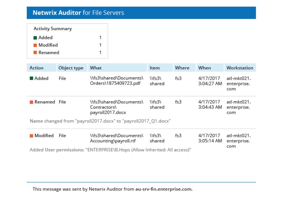 A screenshot of a network auditor for file servers report