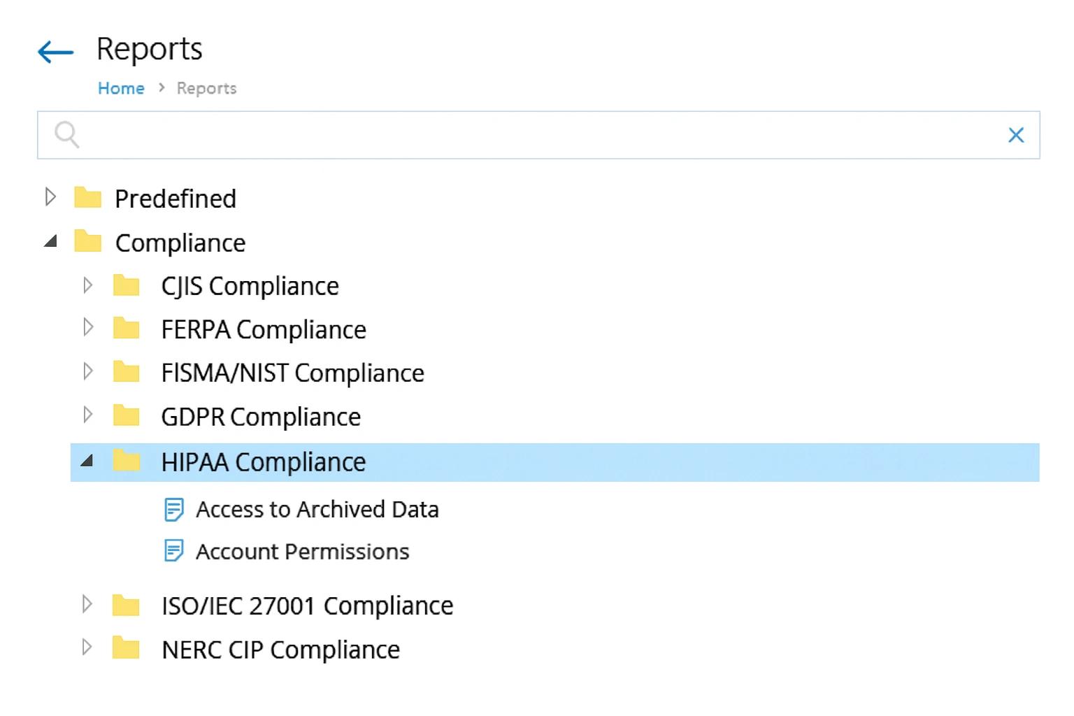 Simplify audit preparation with predefined reports aligned with gdpr hipaa pci dss and other major regulatory standards