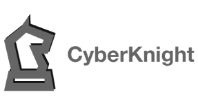 A cyber knight logo on a black background