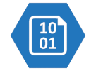 A blue hexagon with a document icon on it