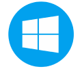 Un cercle bleu avec un logo windows blanc dessus
