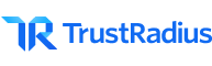 A blue trustradius logo on a black background