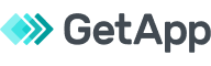 A pixel art logo for getapp with a blue diamond