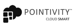 Um logotipo preto e branco para pointivity cloud smart em um fundo preto