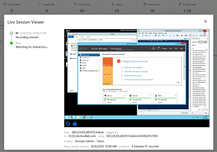 Monitoreo de sesin en tiempo real y terminacin