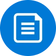 A blue circle with a white icon of a document with three lines on it