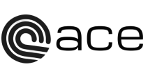 A black and white image of the word ace on a black background
