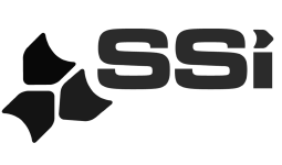 A black and white logo for ssi on a black background