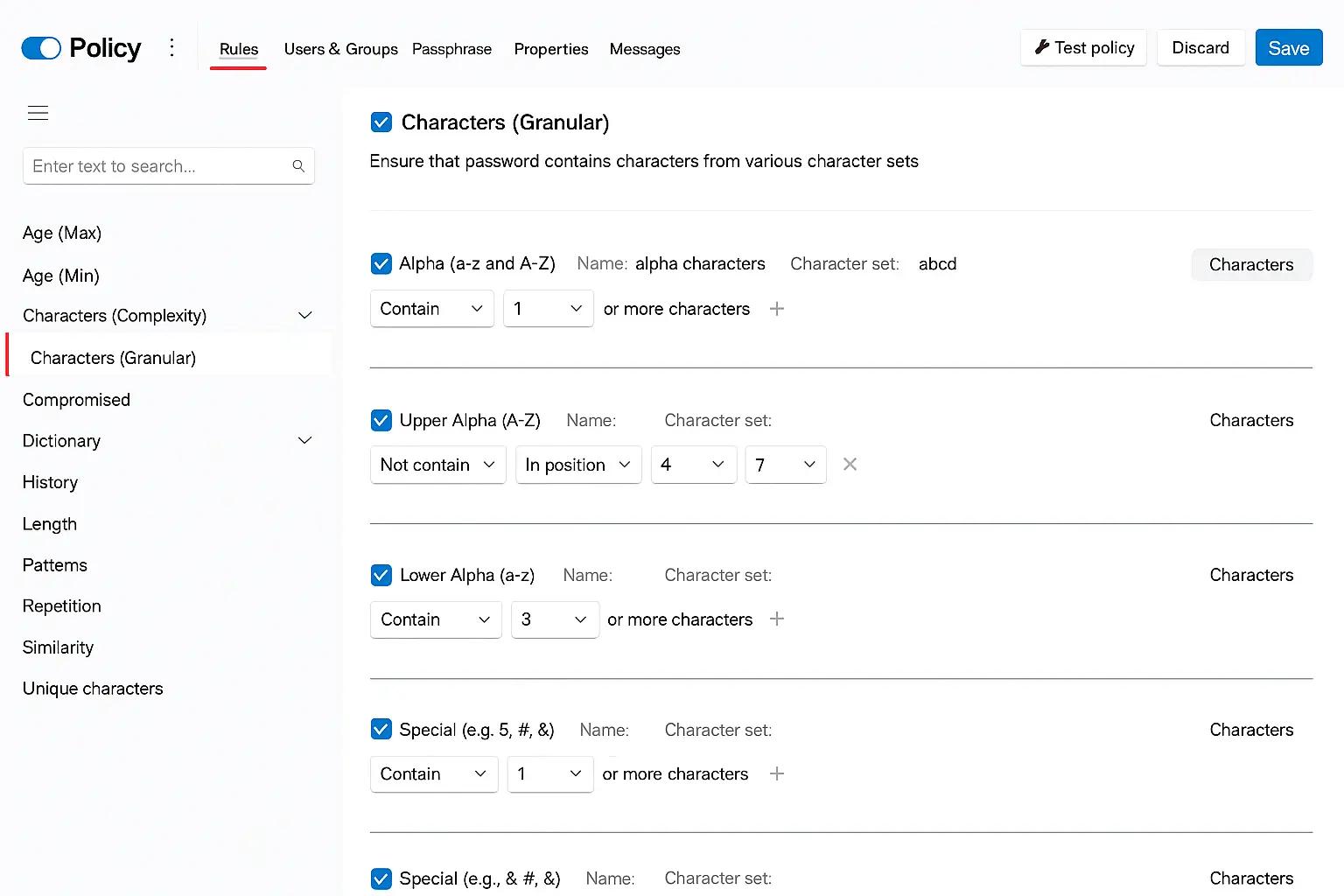 Advanced password rules