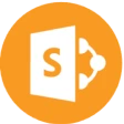 An orange circle with a white s and an arrow in it