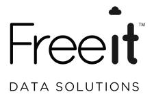 A black and white logo for free it data solutions on a black background