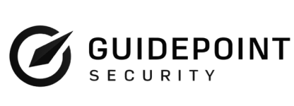 The logo for guidepoint security is black and white on a black background