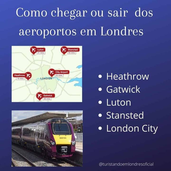 Mapa Mostrando 5 dos Principais Aeroportos de Londres