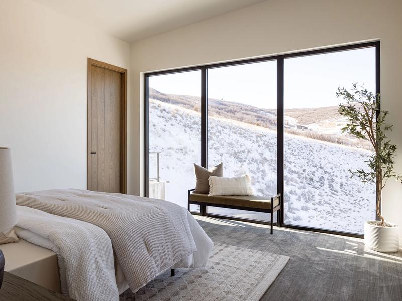 Benloch Ranch Lot 112 great room vaulted ceiling exposed wood beams modern mountain living Heber City