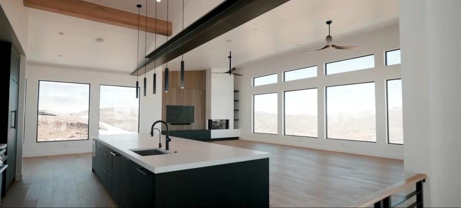 Kitchen and great room of a Roderick Builders home at Benloch Ranch, minutes from Deer Valley East Village