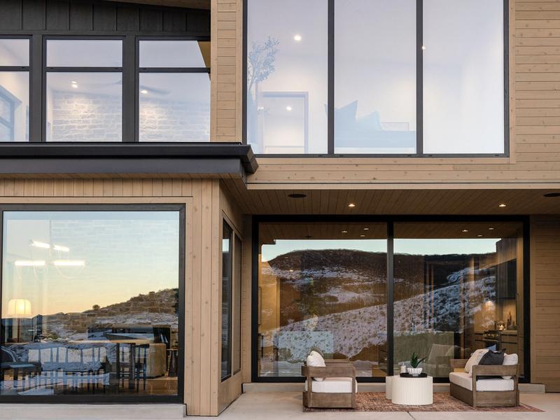 mountain modern home exterior twilight photography luxury custom architecture Benloch Ranch community