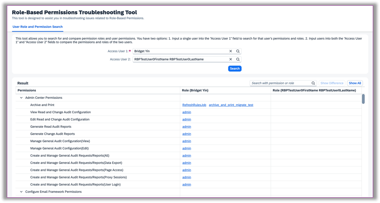 Role-Based Permissions Troubleshooting Tool