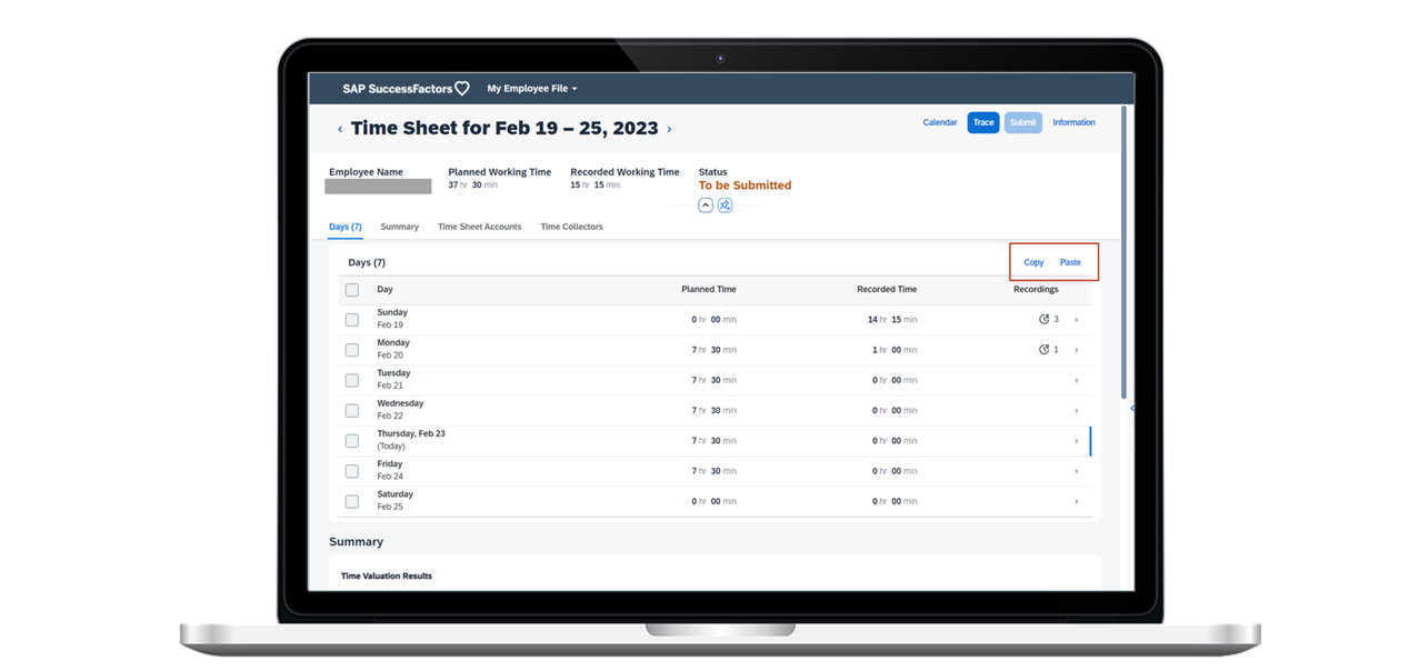 Example of Time sheet