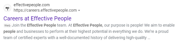 Example of a Bing Search for “Careers Effective People” 