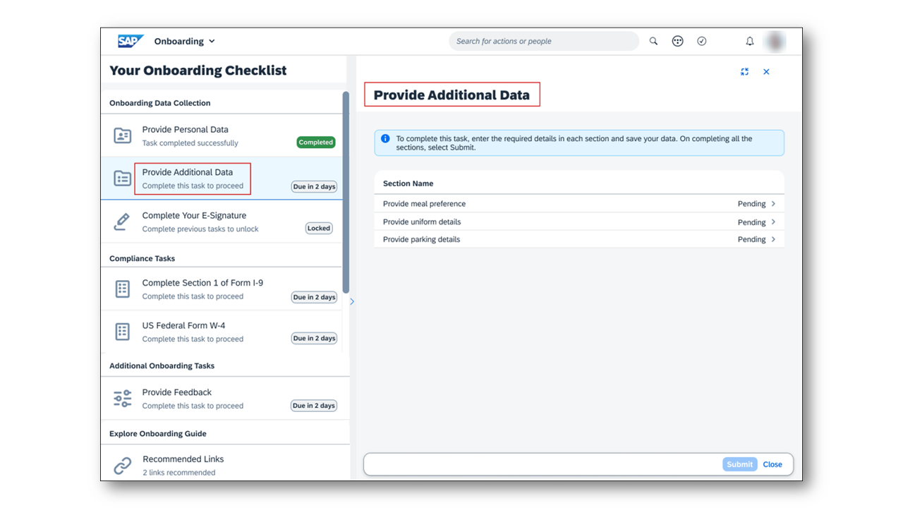 SAP SuccessFactors Onboarding: Your Onboarding Checklist Page