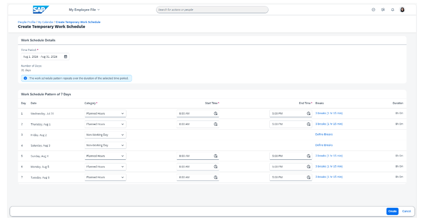 Create a Temporary Work Schedule in SAP SuccessFactors