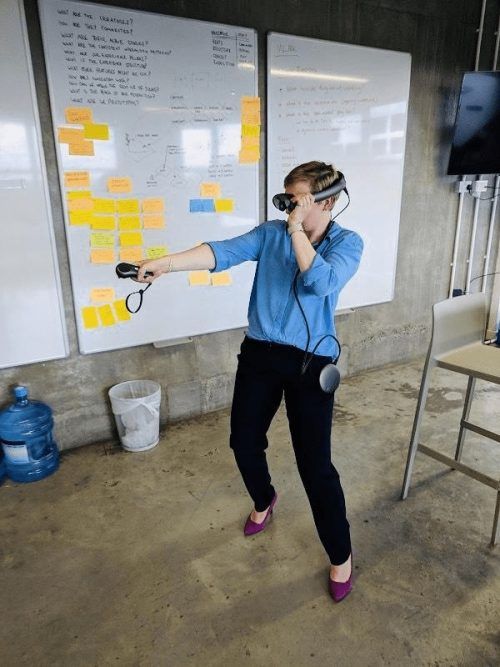 LEO’s Ella Richardson trying out the latest VR at our sister company PRELOADED