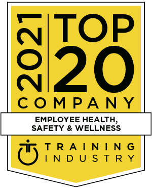 Yellow award logo with black text reading '2021 Top 20 Company Employee Health, Safety & Wellness'