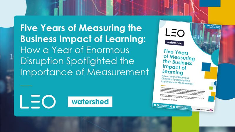 Cover of the Measuring the Business Impact of Learning report from LEO and Watershed