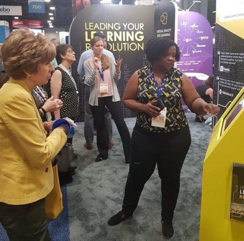 LEO’s Tabitha Joyner demonstrating a learning game at ATD 2019 in Washington DC