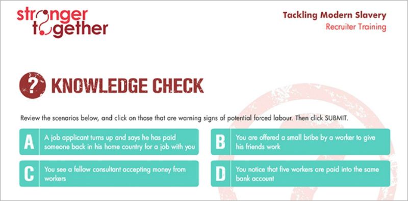 An example of eLearning about modern slavery training with Stronger Together