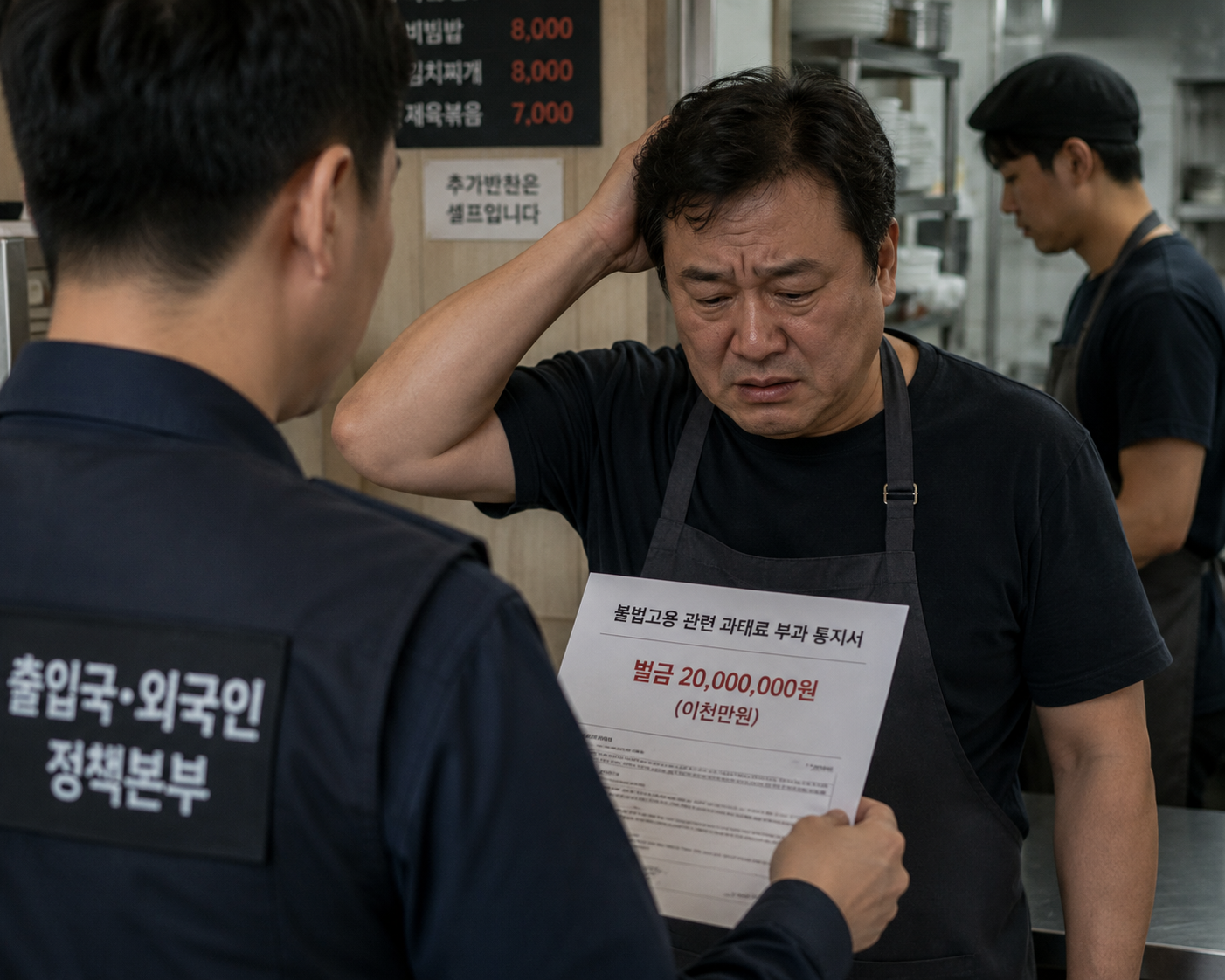 외국인 채용 서류를 확인하는 사장님