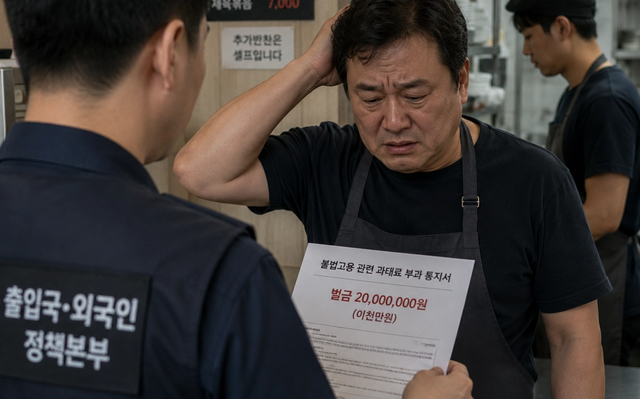 외국인 채용 서류를 확인하는 사장님