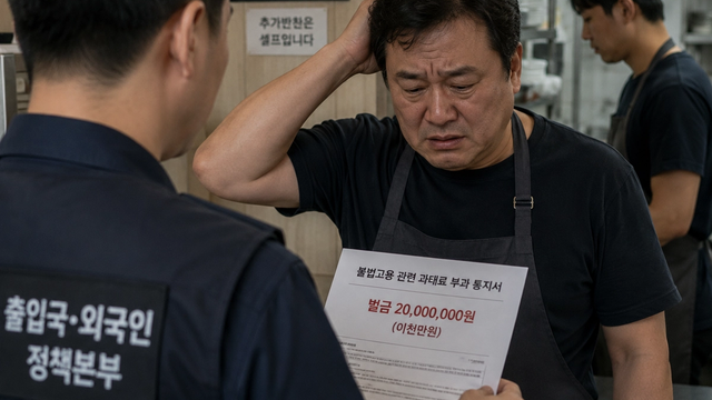 외국인 채용 서류를 확인하는 사장님