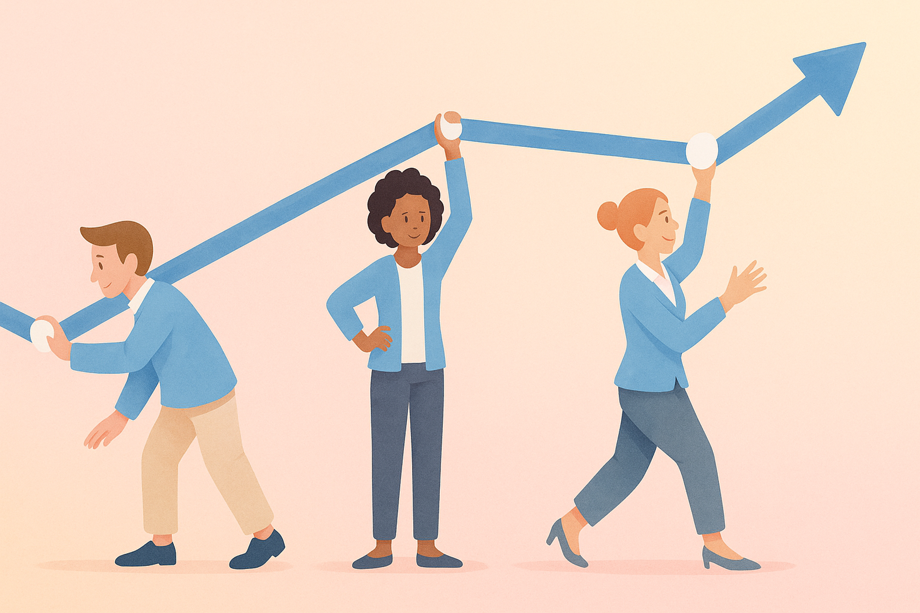 drawn people holding a graph above them