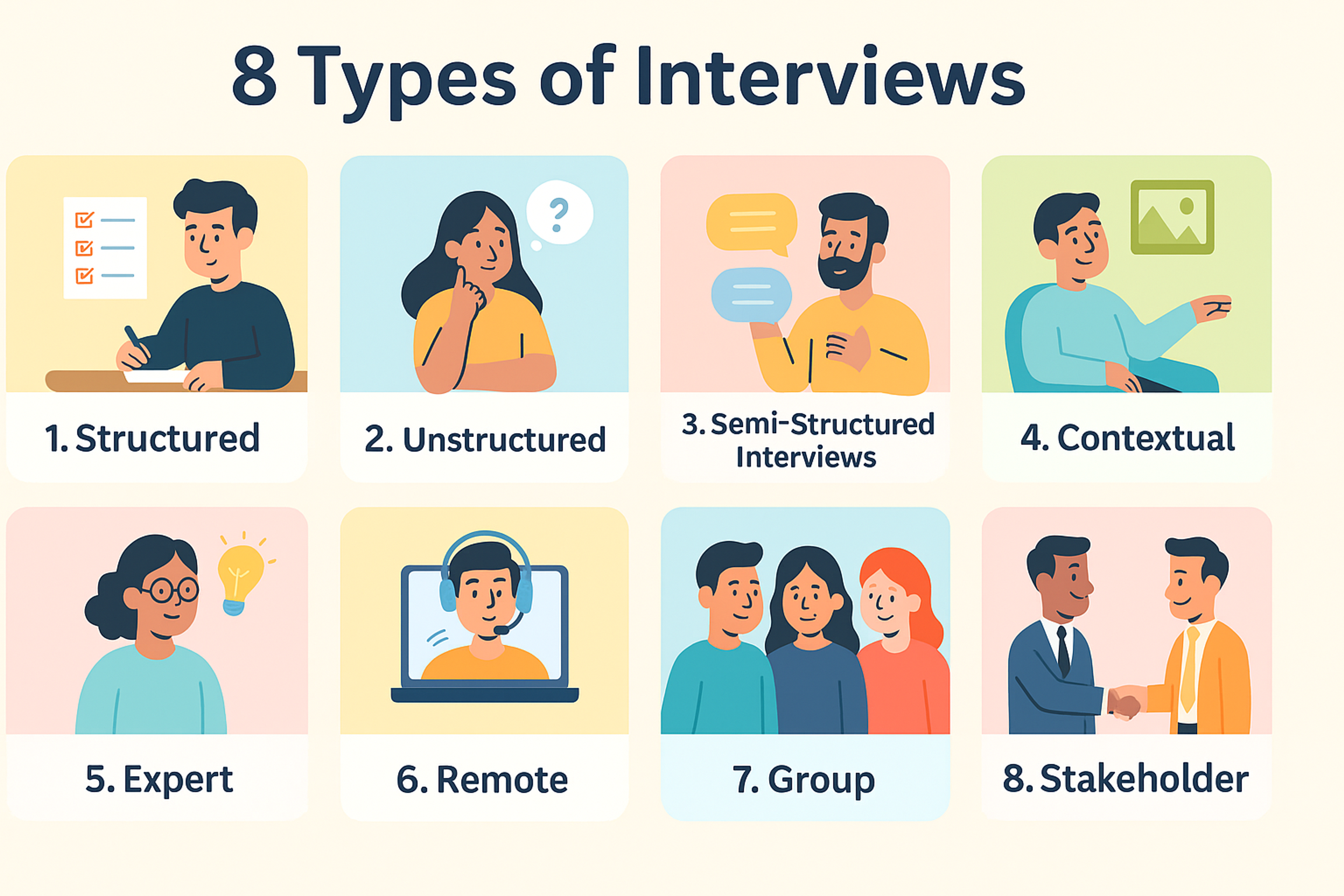 A list of 8 user interview types