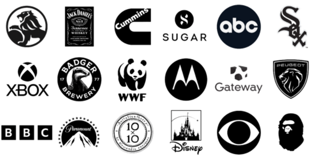 Famous companies logos in black and white