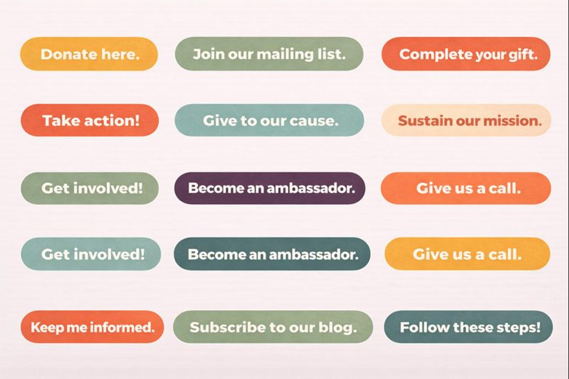 Colorful call-to-action buttons with various prompts