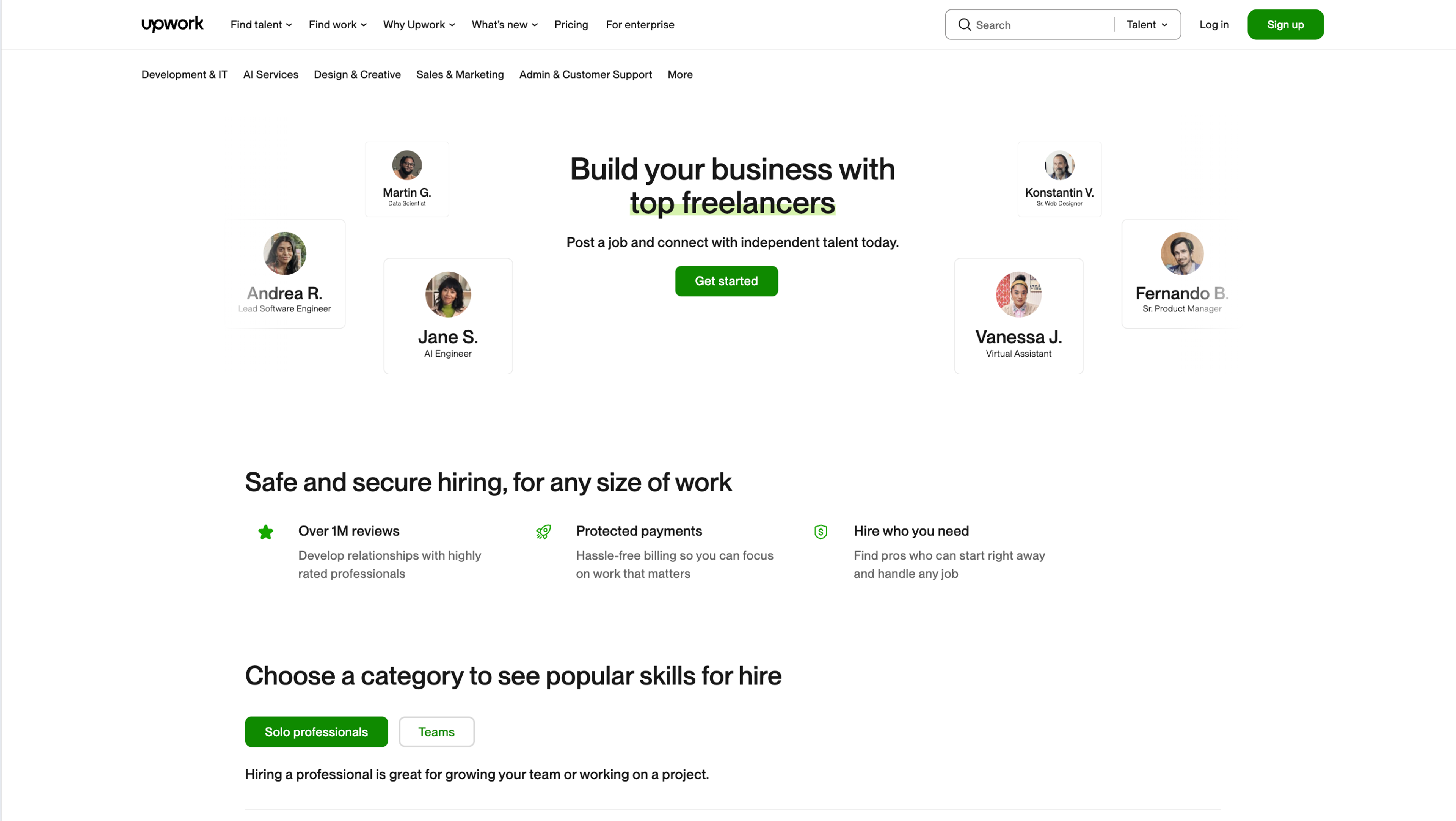 Screen from Upwork website
