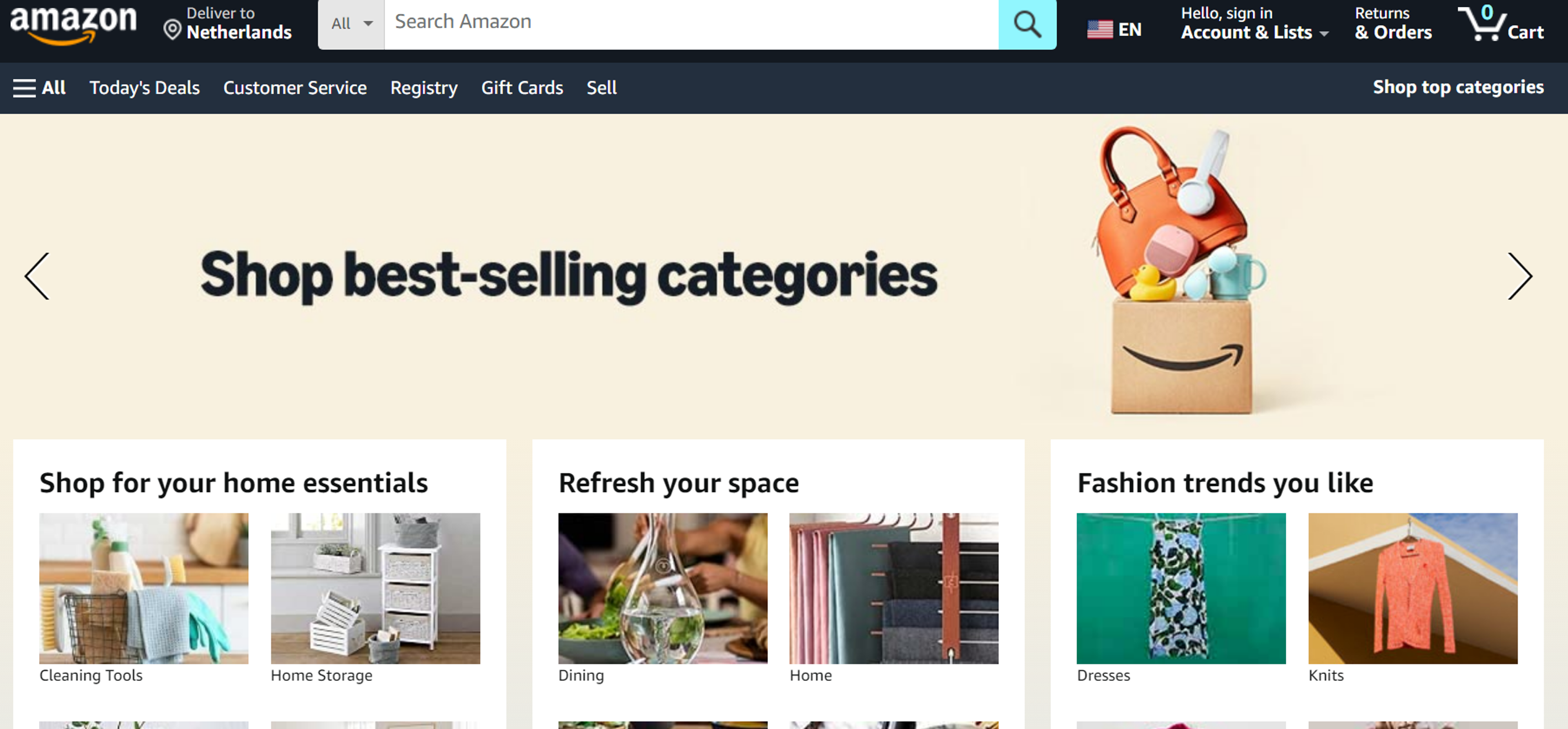 Amazon homepage section highlighting best-selling categories