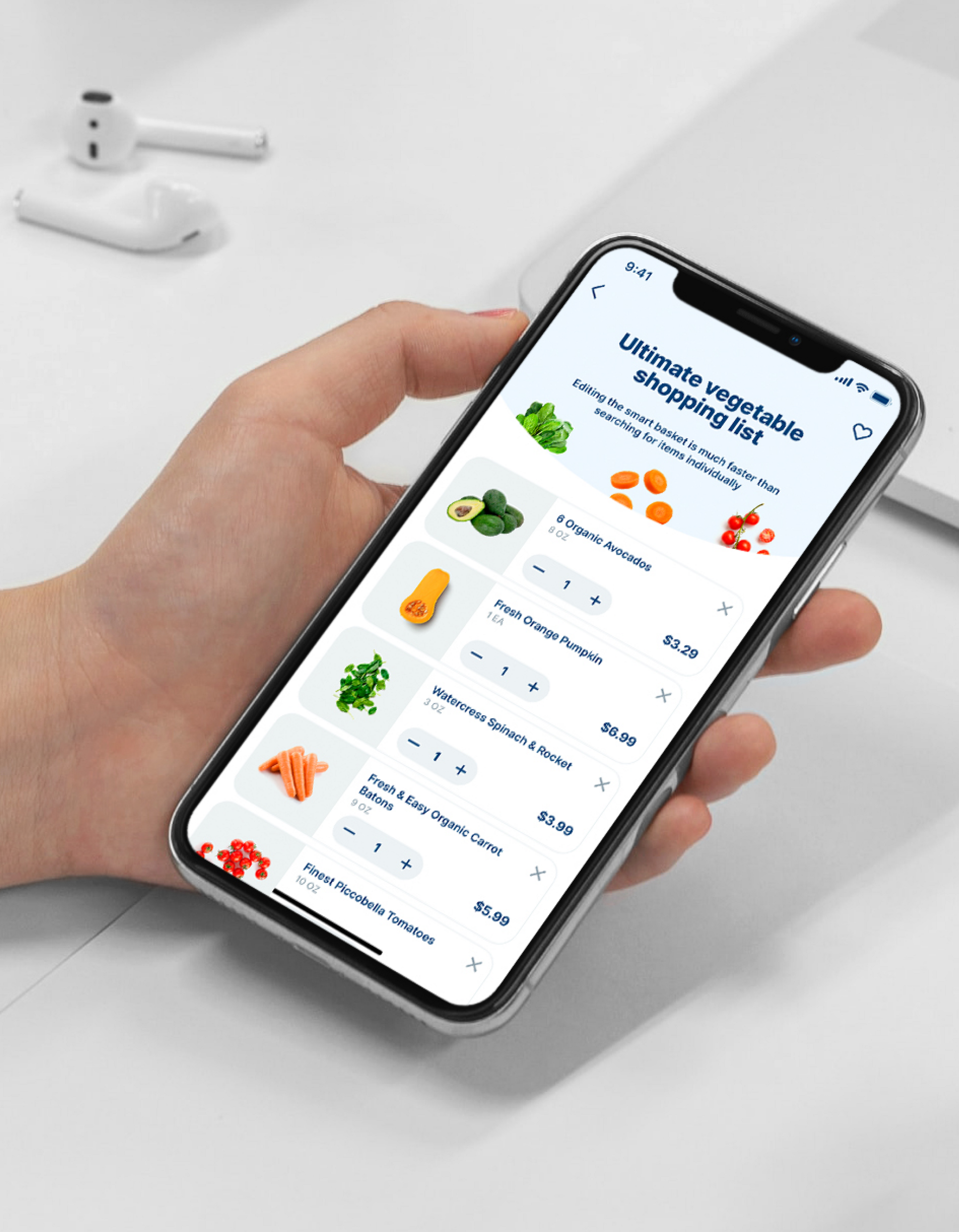JOKR app showing shopping cart with vegetables