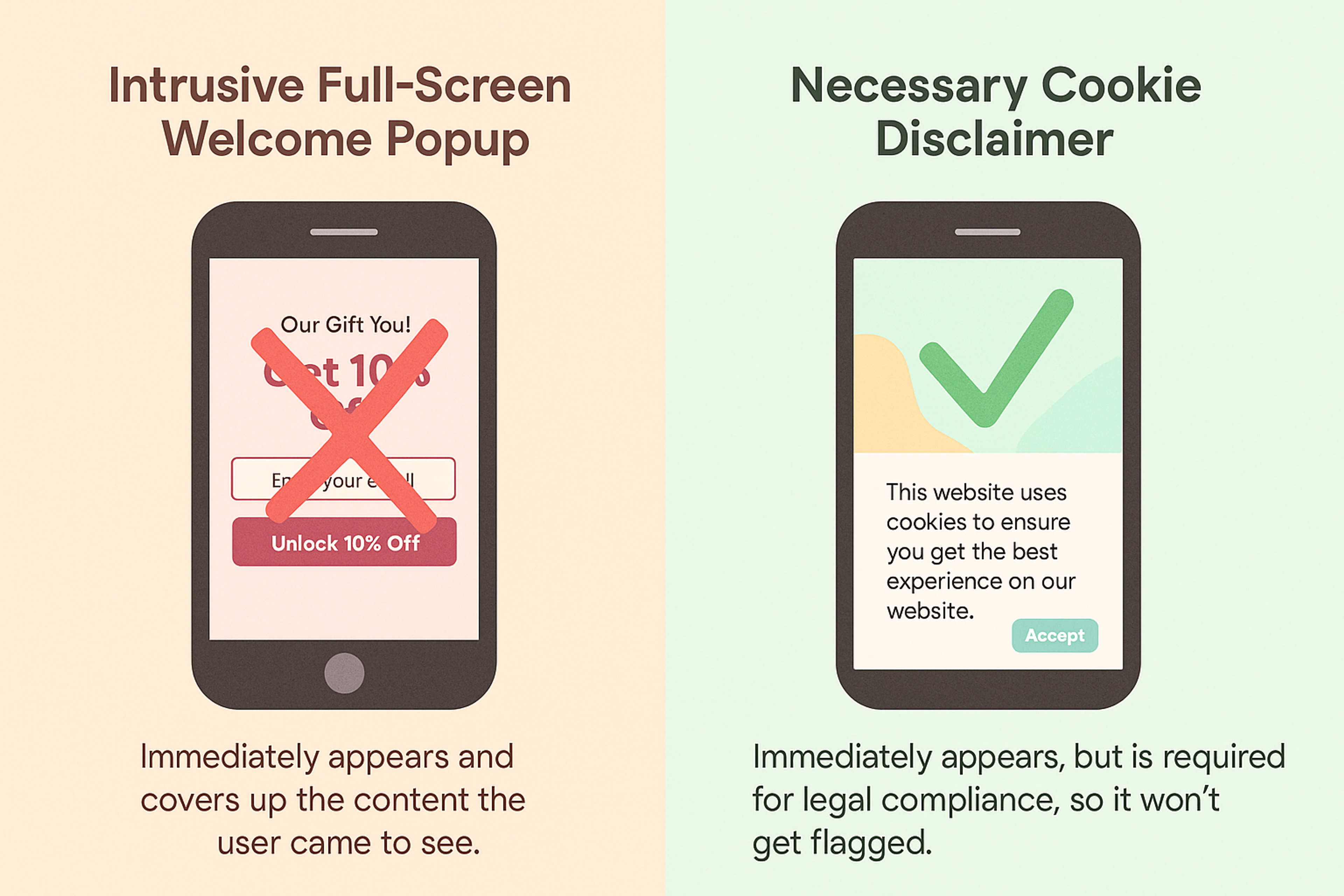 Example of correct and incorrect popups