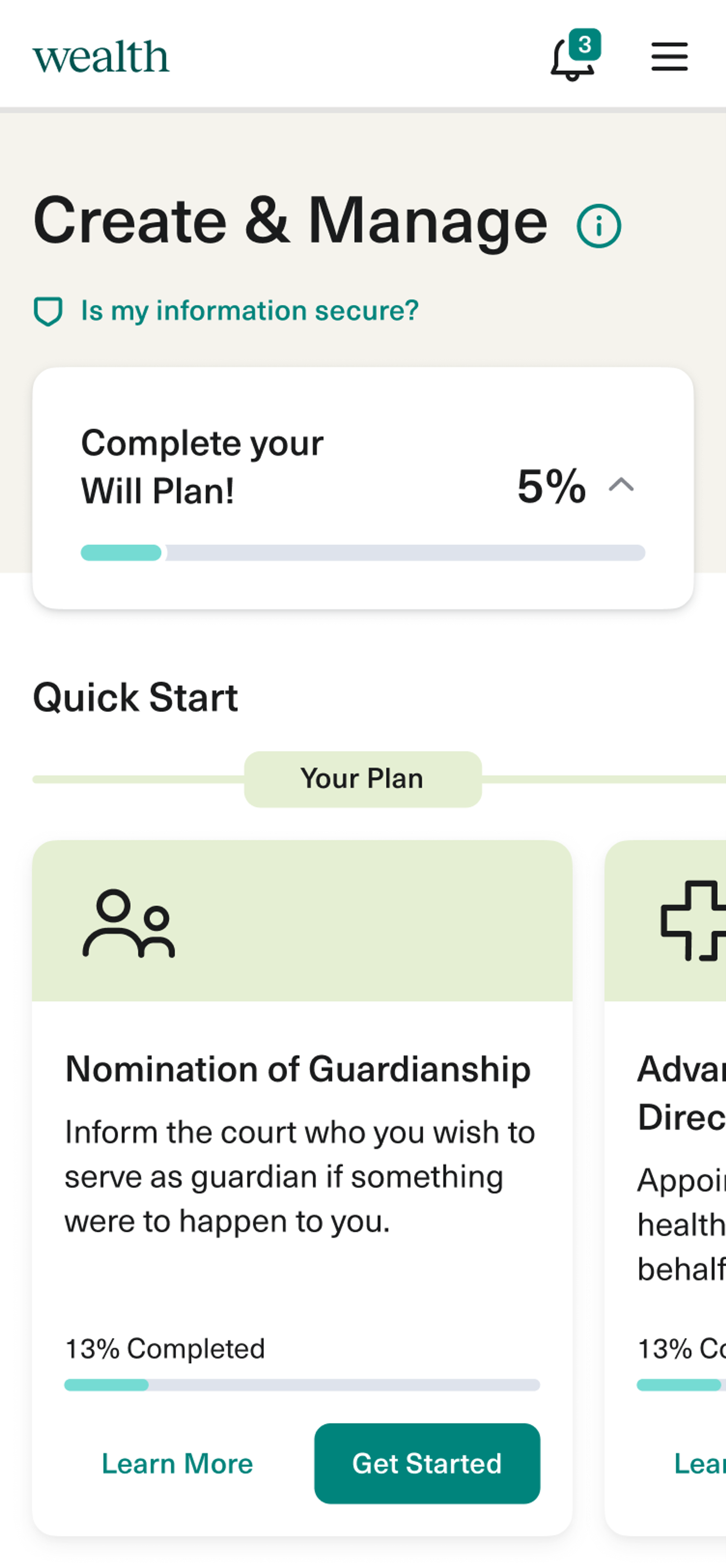 Wealth create & manage page optimized for mobile