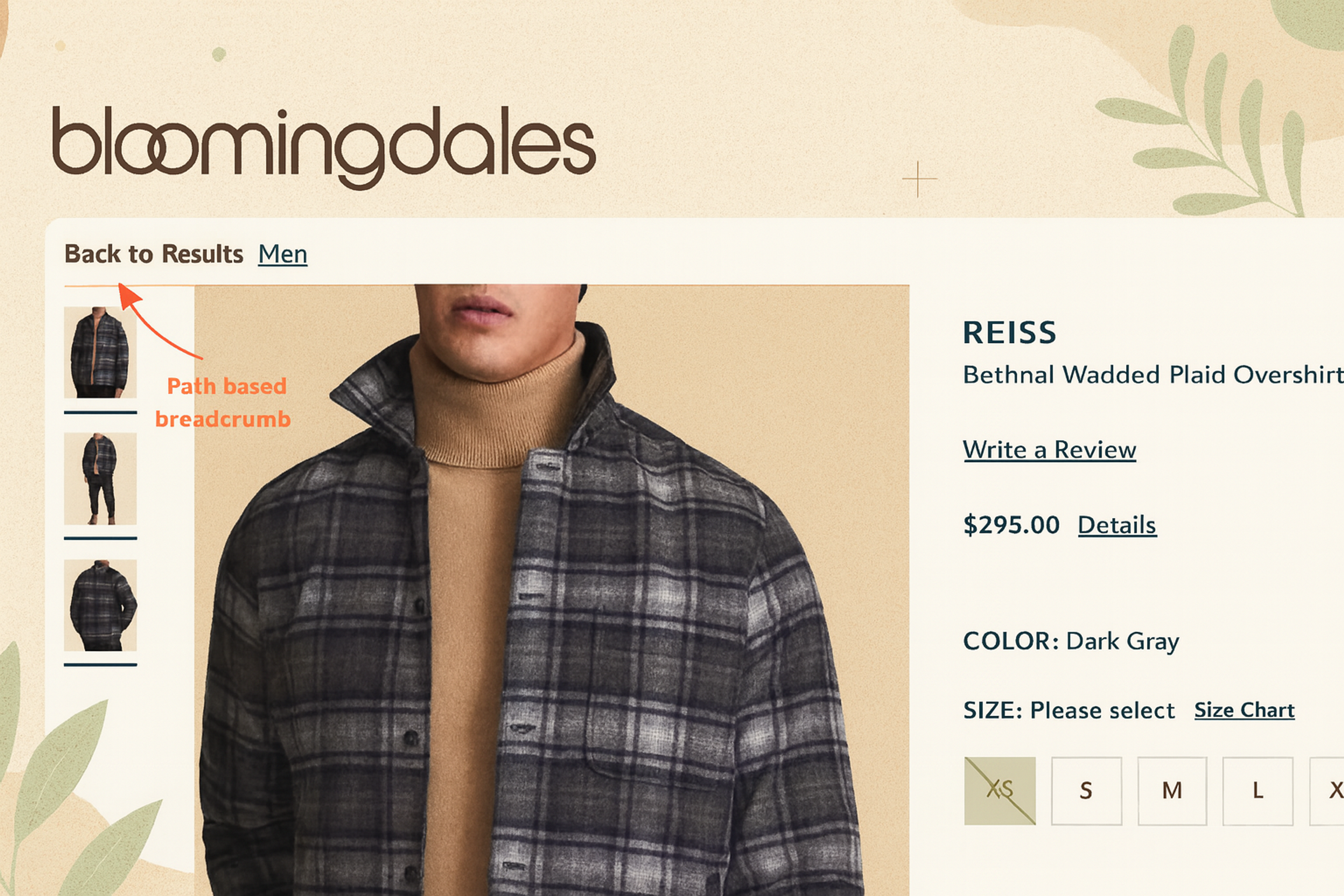 an example of path based breadcrumb navigation on Bloomingdales' website