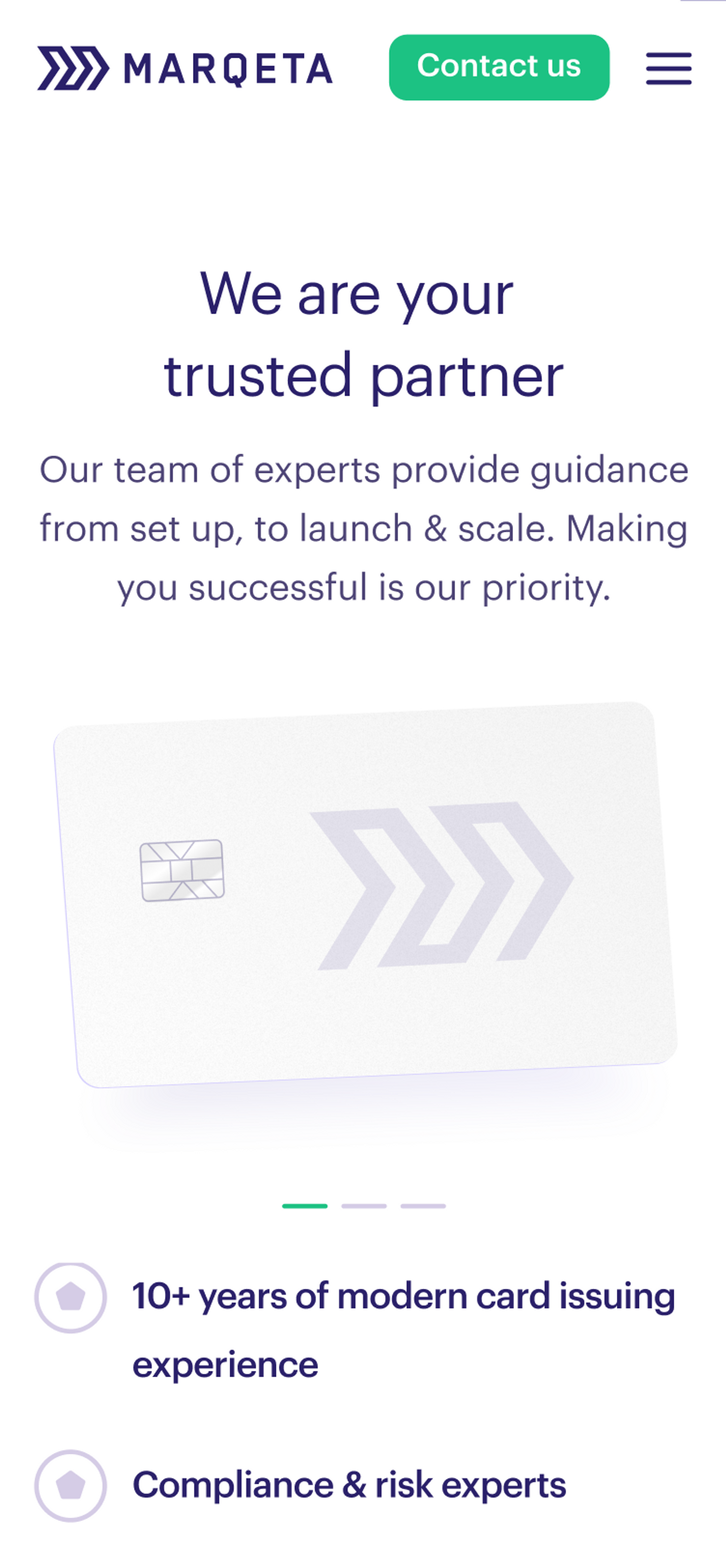 Marqeta page optimized for mobile