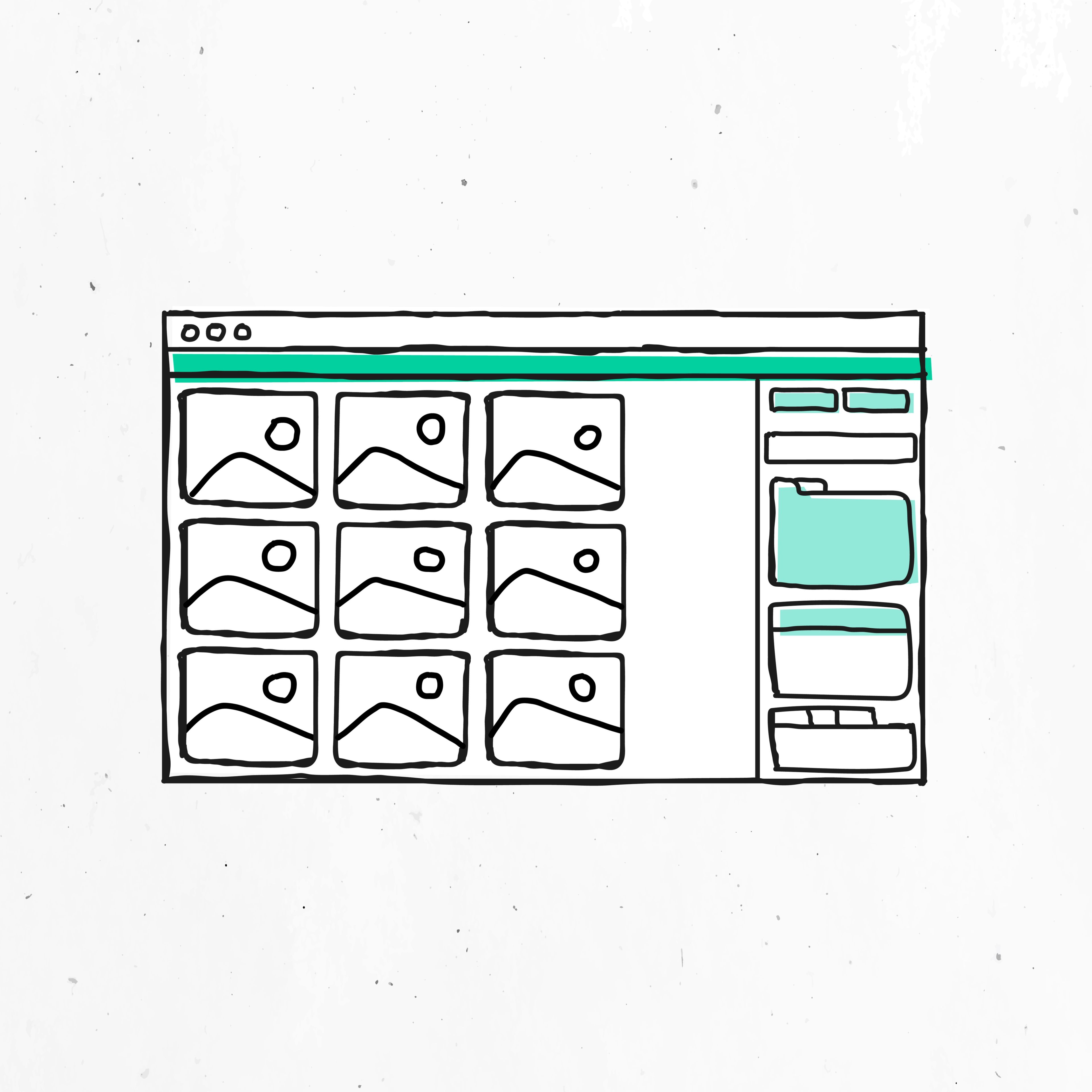 Wireframe layout of a webpage design with placeholders and content structure
