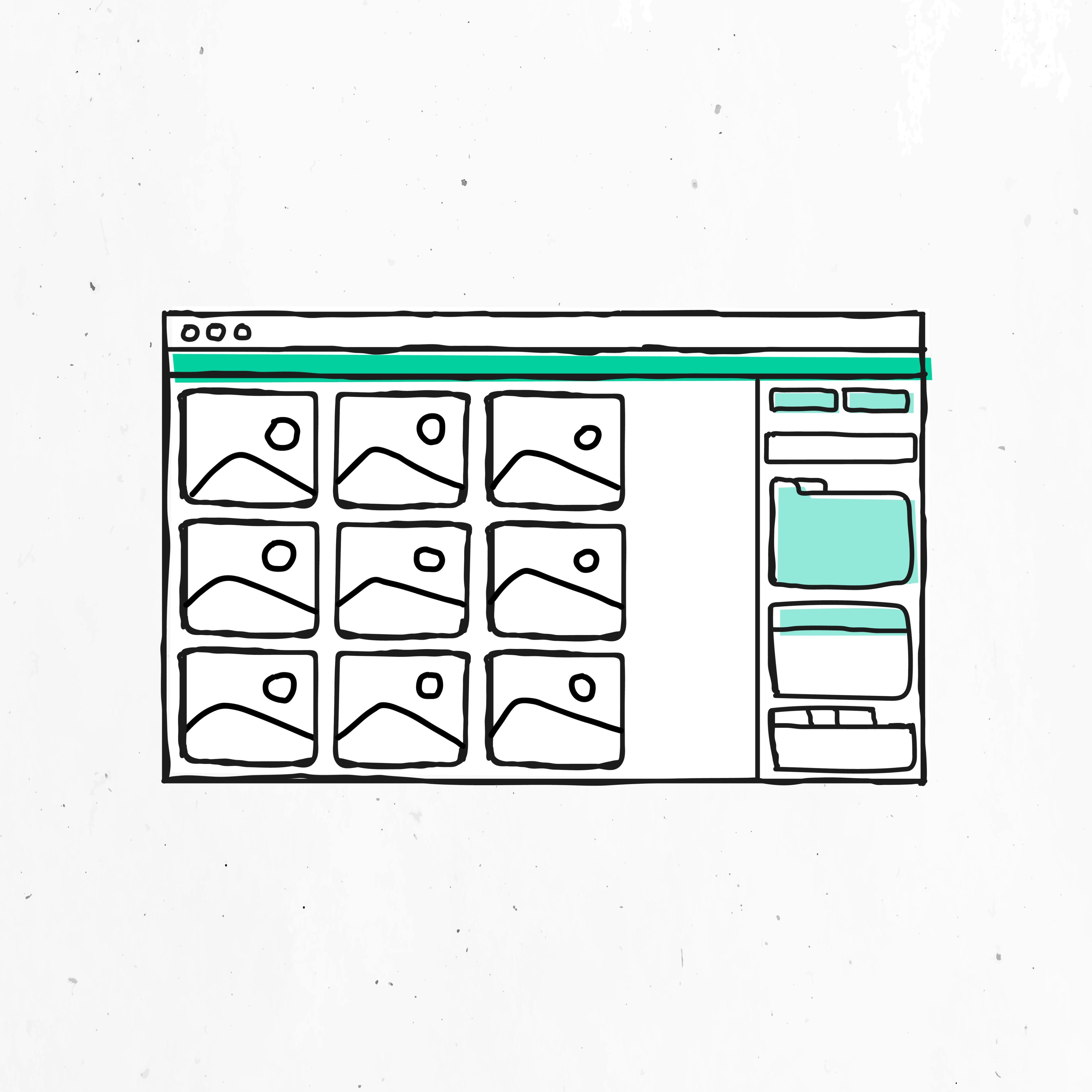Wireframe layout of a webpage design with placeholders and content structure