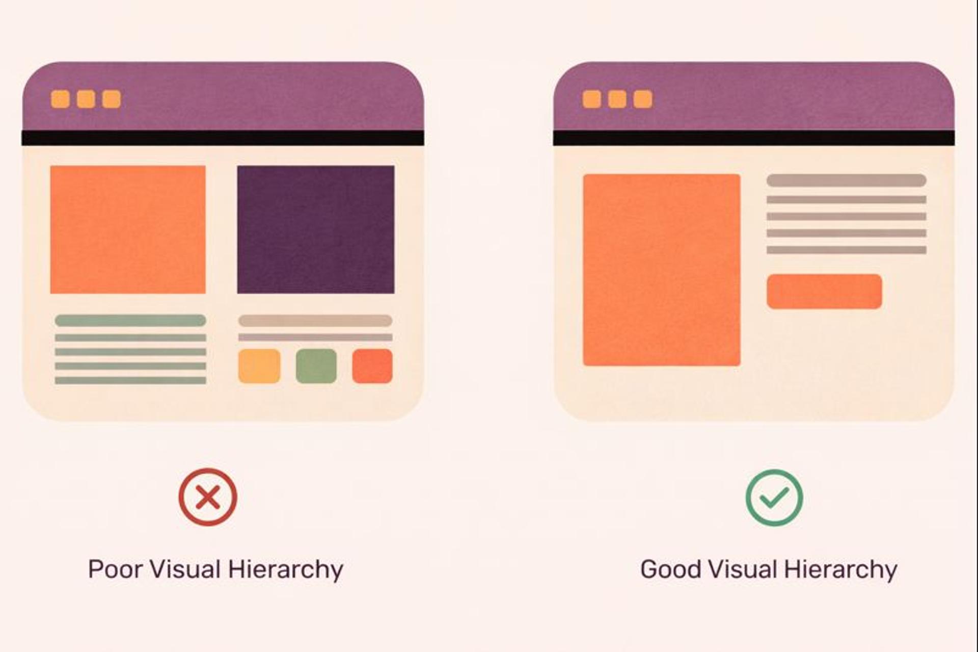 Comparison of poor and good visual hierarchy in design
