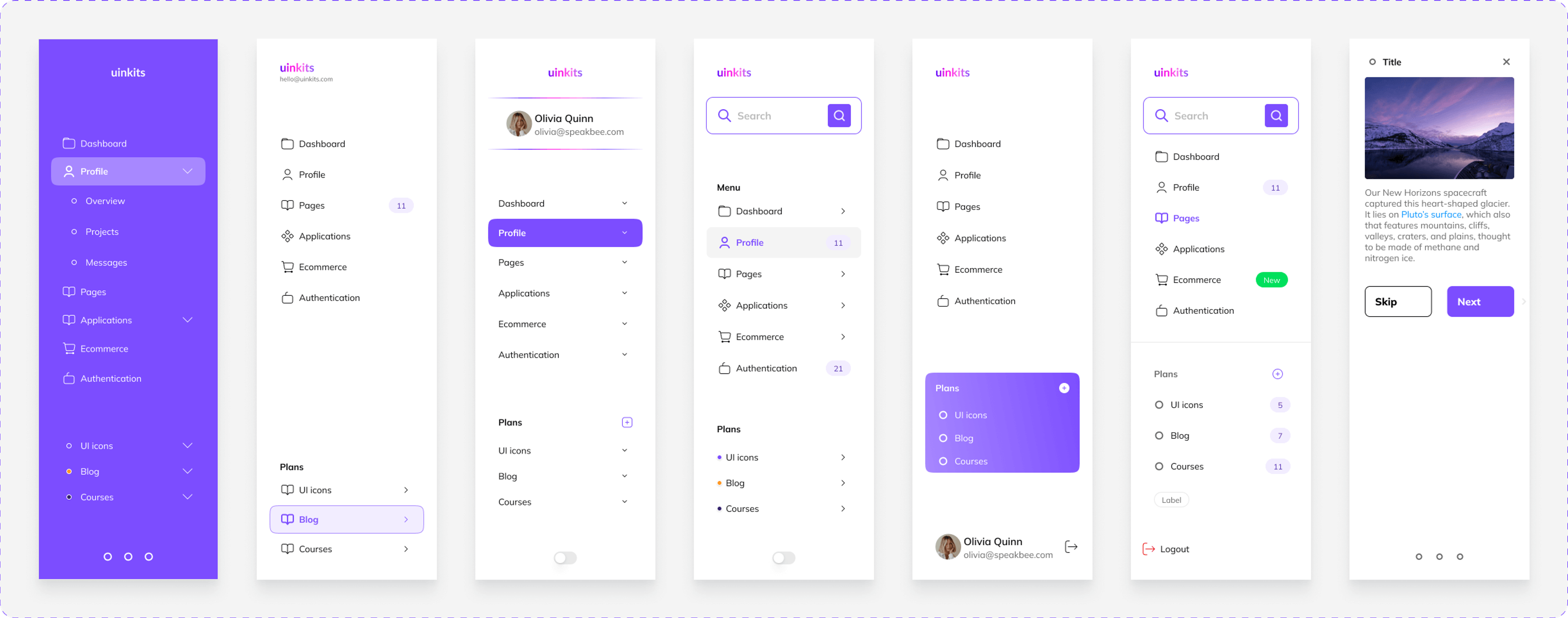 UI design showcasing a sidebar navigation layout