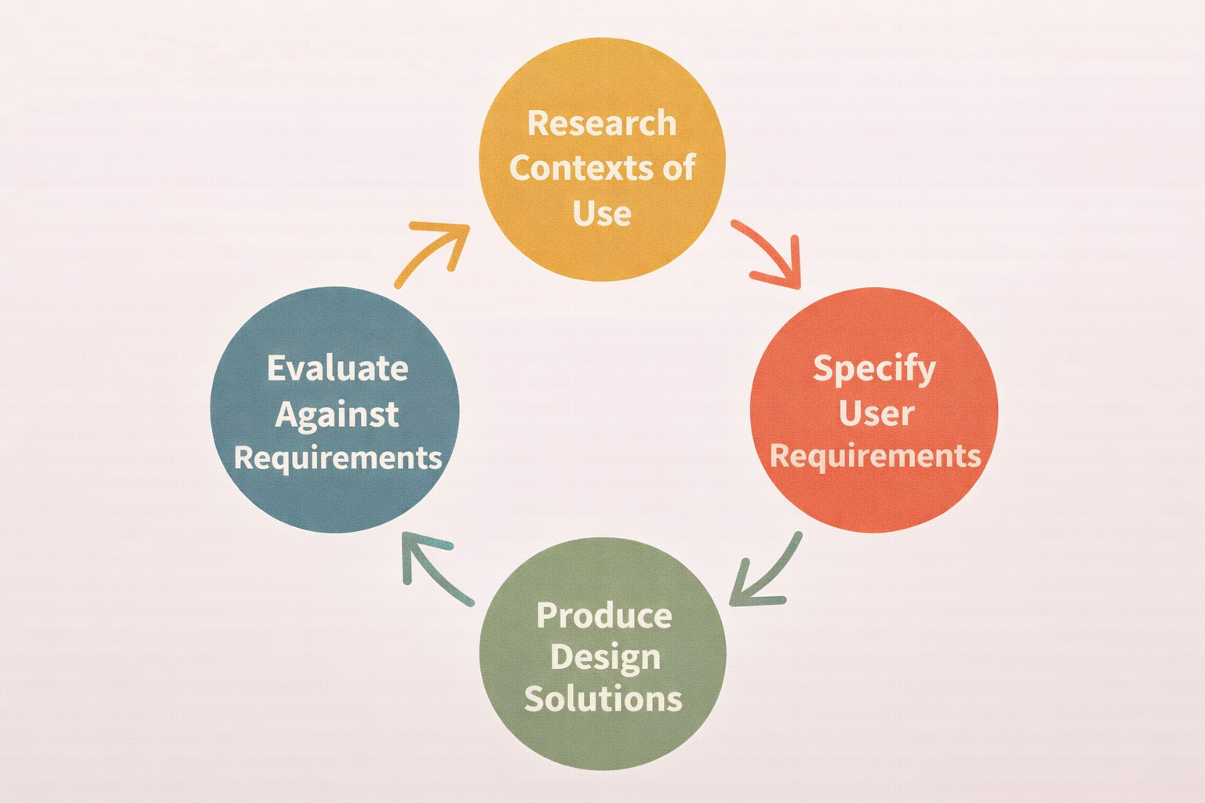 Flow that shows the iterative process of user-centered design